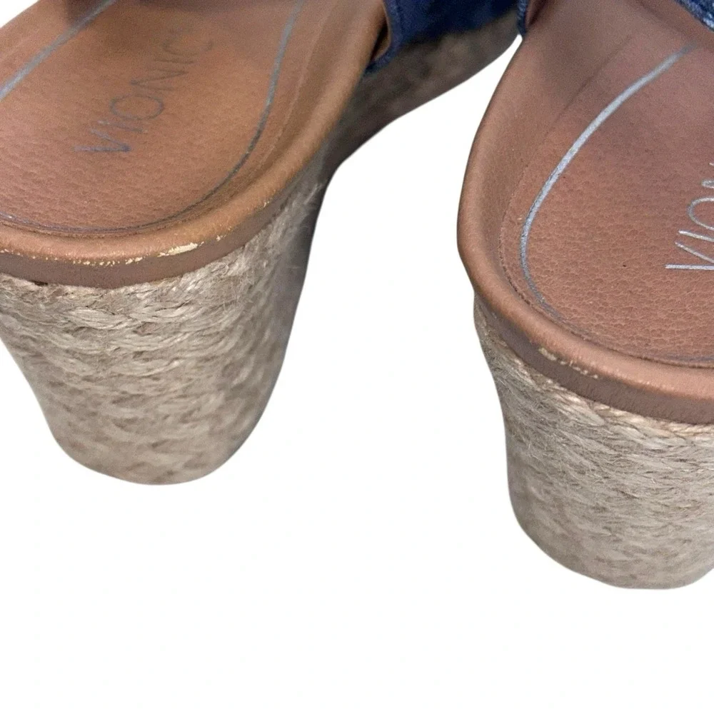 Vionic Coralina‎ Espadrille Blue Chevron Print Slingback Wedge Sandals 9.5 Wide